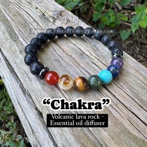 Chakra Balance - Protection - Volcano Rock - Lava Bead Diffuser - Aura Clearing - Cleanse Chakras - Crystal Healing REAL Gemstone Bracelet