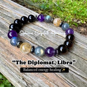 10MM Libra Energy - Unisex Zodiac Horoscope Bracelet - "The Diplomat, Libra" September October Birthday - Real Crystal Healing Gemstones image 1