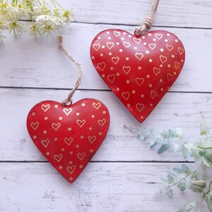 Metal Red Patterned Hanging Heart - Hanging Heart Decoration  Heart Wall Decor  Rustic Heart  Wedding  Gift  Christmas Decoration