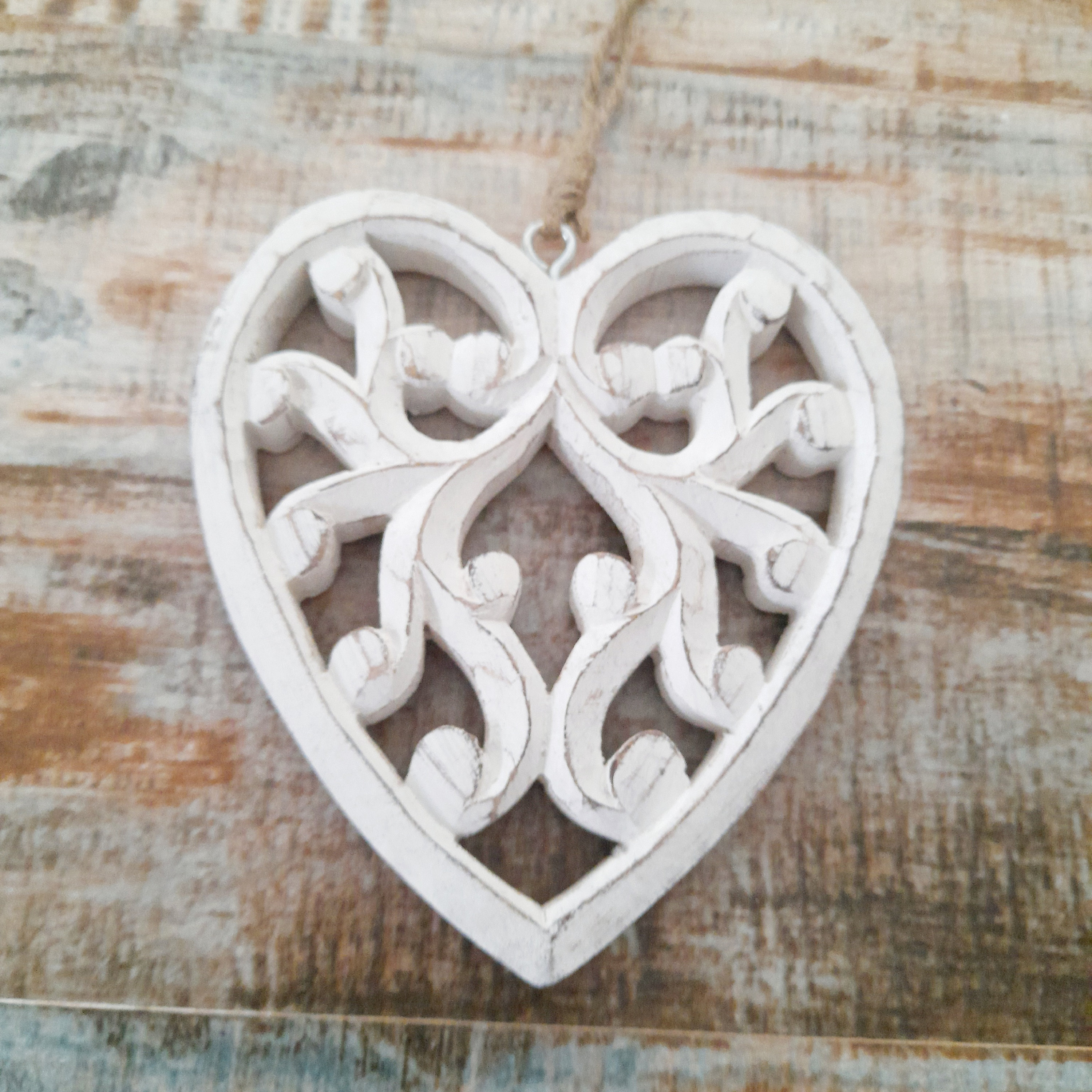 Large Wooden Filigree Hanging Ornament - 10cm Large Wooden Filigree Hanging Ornament - 10cm