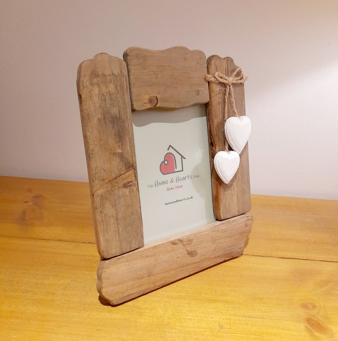 Driftwood Wavey Photo Frame With White Hearts - the Home and Hearts ...