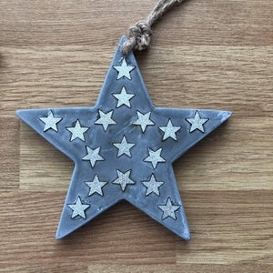 Medium Cement Hanging Star with Silver Star Detail - Hanging Star Decoration  Star Wall Decor  Star Wall Hanging  Rustic Star