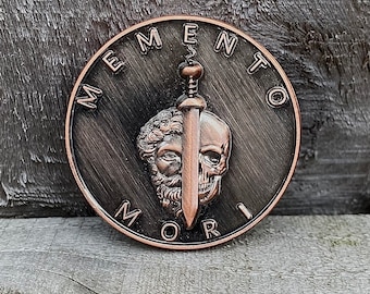 Antique copper Memento Mori coin - stoic coin