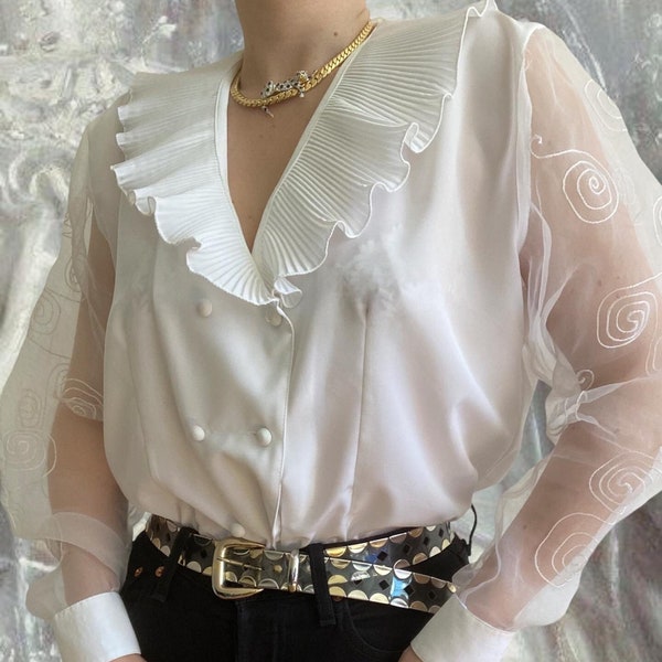 White Ruffle Blouse - Etsy