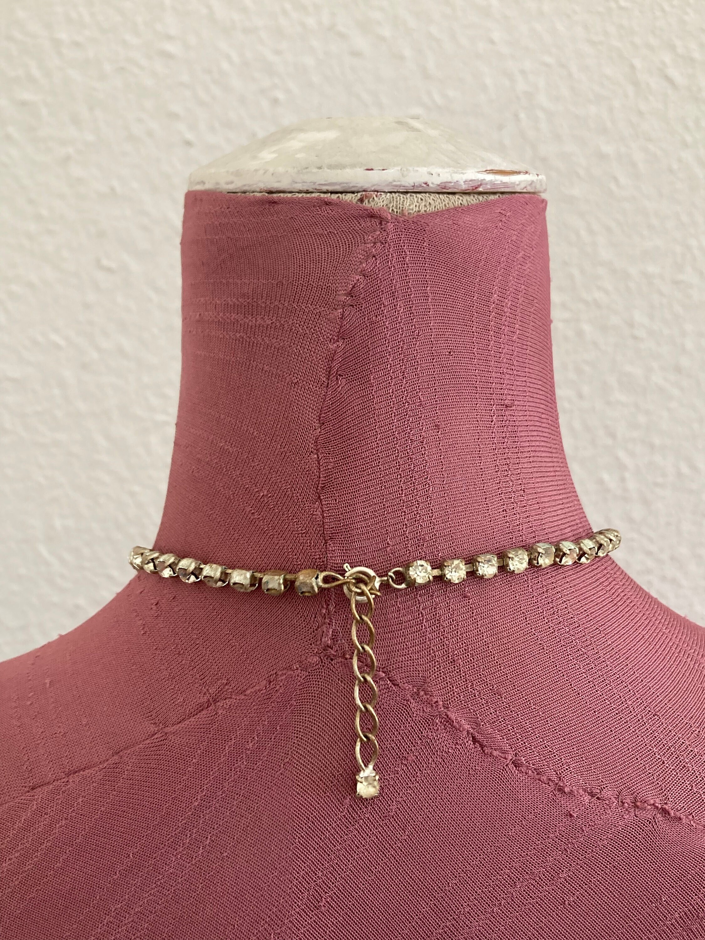 Collier Vintage Strass Oversize Années 70/80 - Chaîne Dorée En Alliage, Style Rétro