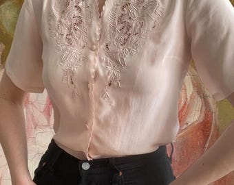 Handbestickte Vintage Bluse aus reiner Seide