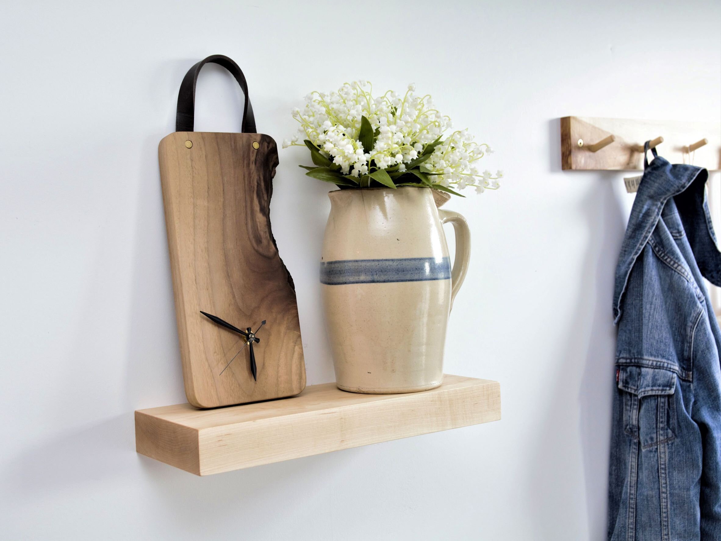 Solid Maple Floating Shelves Hovr Bracket Floating Shelf Etsy