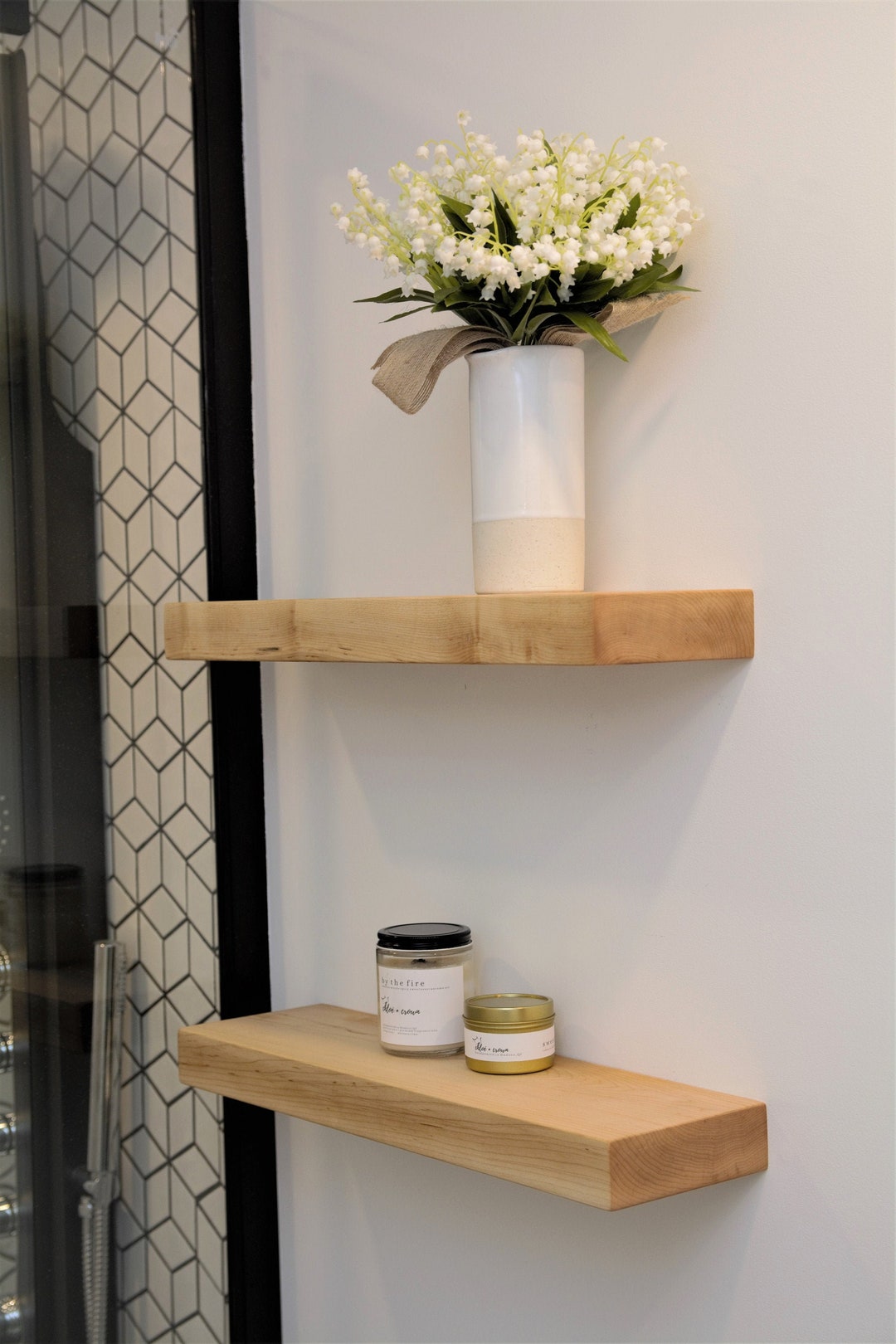 Solid Maple Floating Shelves Hovr Bracket Floating Shelf Etsy
