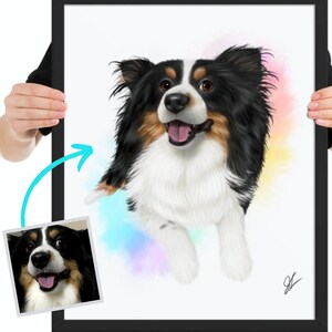 Custom Pet Portrait | Framed Canvas or Poster | Dog/Cat Semi-Realistic Illustration from Photo | Digital Painting | Gift for Animal Lovers
