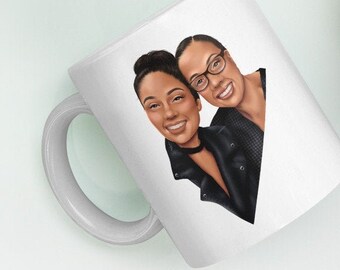 Custom Family Portrait Mug | Personalized Art Coffee/Tea Cup | Hand-Drawn Digital Painting from Image | Friend/Couple Illustration Gift Idea