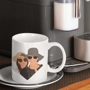 Caneca com retrato personalizada | Presente personalizado para amigos e familiares | Desenho de desenho animado personalizado | Ilustração feita à mão a partir de foto | Caneca de arte
