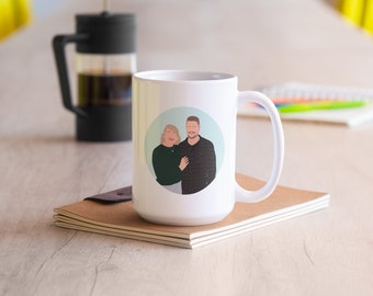 Minimalist Custom Mug | Hand-Drawn Portrait from Photo | Cartoon Portrait Mug | Personalized Gift for Her or Him | Faceless Illustration