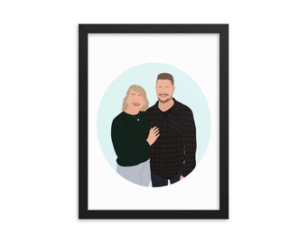 Custom Cartoon Portrait | Frame or Poster Print | Minimalistic Illustration from Photo | Personalized Family/Friend/Couple Digital Art Gift