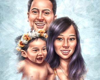 Custom Family Portrait Art | 100% Hand-Drawn Painting from Photo | Printable Digital Artwork | Semi-Realistic Portrait | Personal Gift Idea