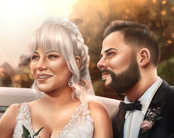 Personalized Couple Portrait | 100% Hand-Drawn Custom Digital Painting | Printable Artwork | Semi-Realistic Art | Wedding Anniversary Gift