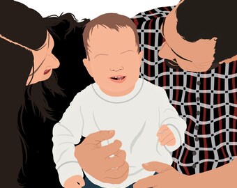 Retrato digital de desenho animado personalizado | Arte para impressão | Ilustração minimalista a partir de foto | Ideia de presente de arte personalizada para amigo/família/casal