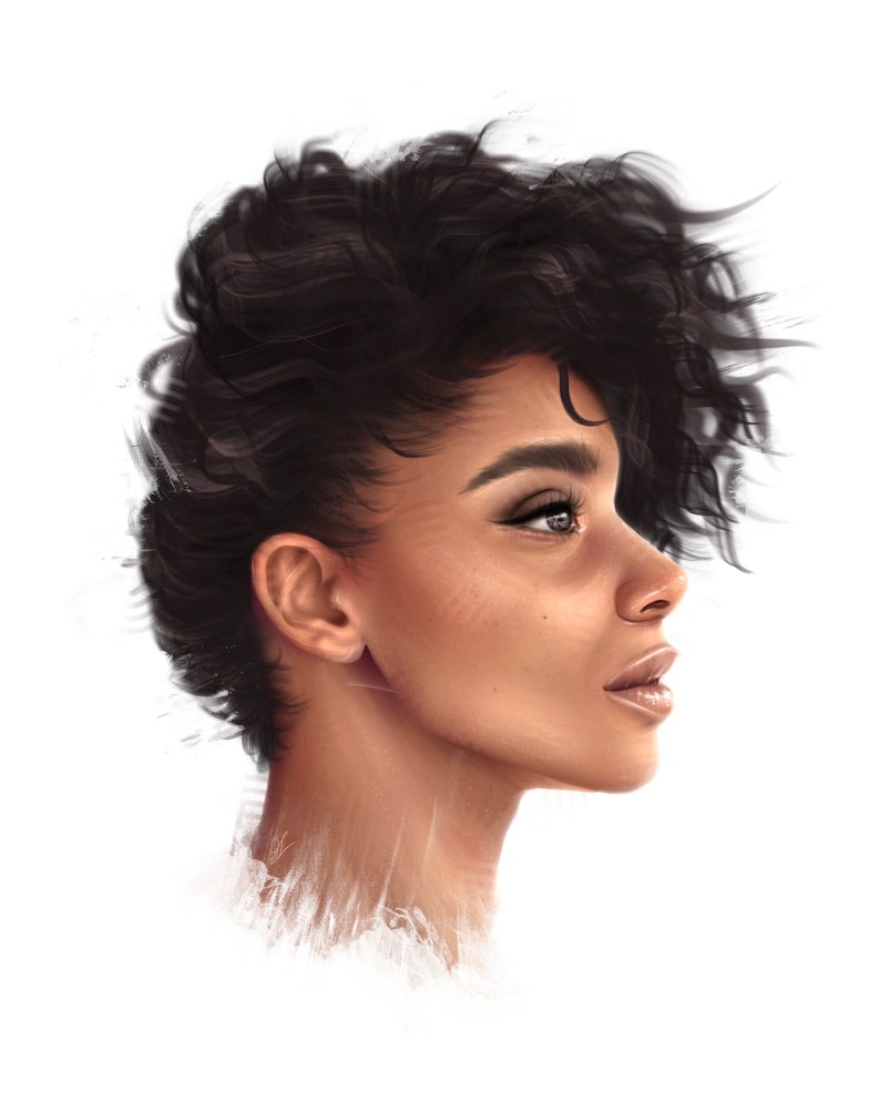 May include: A portrait of a person with short, curly, dark brown hair. The person is looking off to the side with a neutral expression. The background is white.