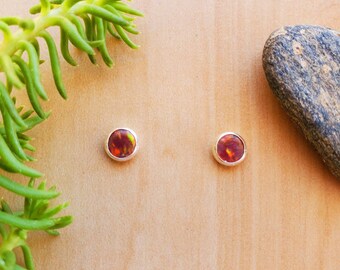 Sterling Silver Opal Post Earrings Red Opal Stud Earrings Fire Red Opal Jewelry Dainty Red Earring 925ForHer 5mm Square Red Opal Studs