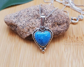 Dainty Blue Denim Lapis Heart Necklace Pendant With Silver Box Chain Necklace 18" | Sterling Silver Denim Lapis Necklace | Made in USA