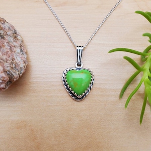 SoCute925 Gaspeite Necklace Pendant With Silver Chain Necklace 18&quot; | Sterling Silver Gaspeite Heart Necklace Southwest Necklace Made in USA
