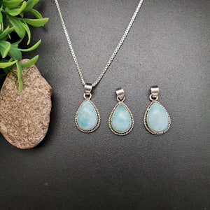 STN #214 | Teardrop Blue Larimar Necklace Pendant With Options of Silver Chain | Sterling Silver Blue Larimar Southwestern Pendant Necklace