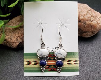 SoCute925 Reizende weiße Büffel-Türkis-Lapis-Ohrringe | 925 Sterling Silber Ohrhänger mit Blau Lapis Weißer Türkis Für Sie