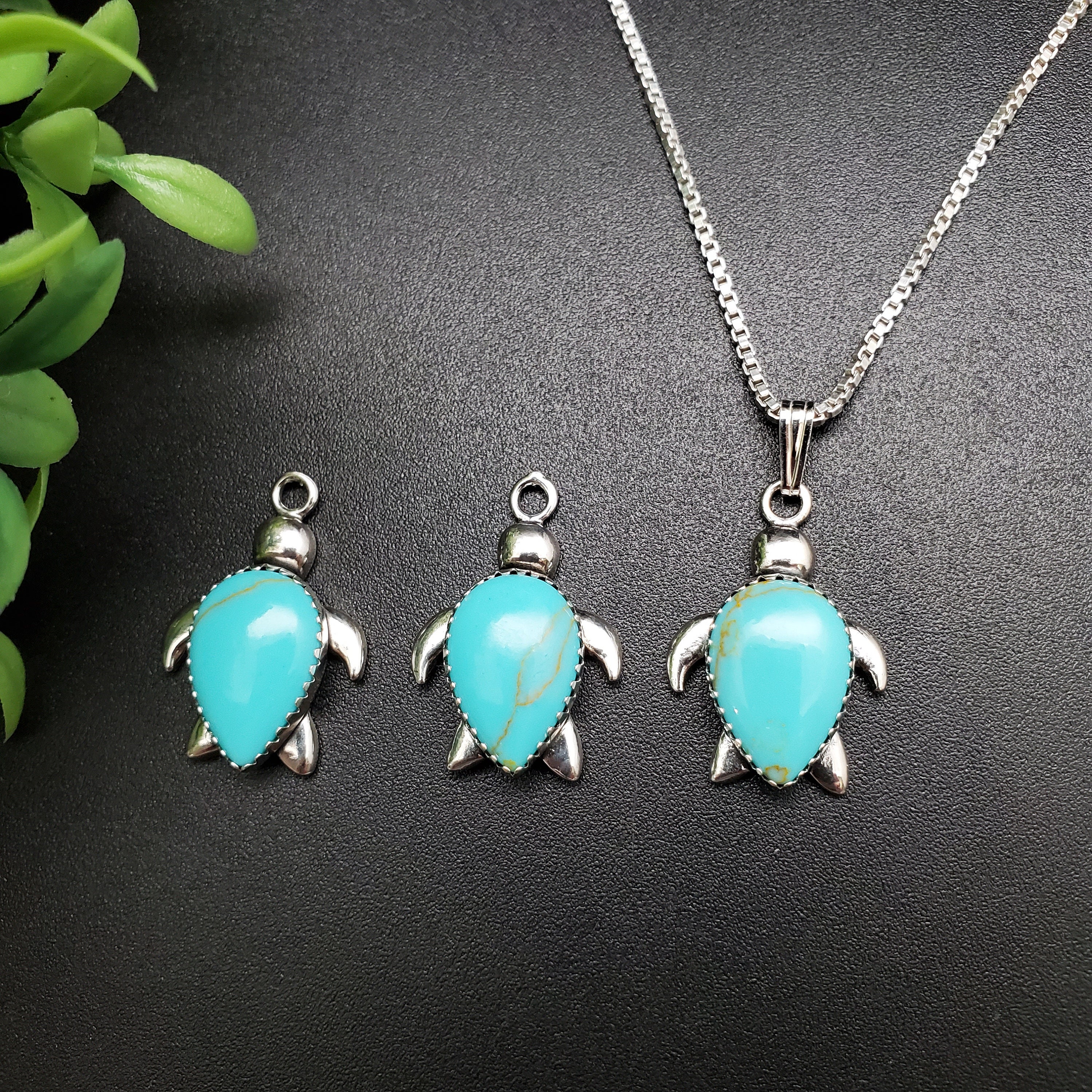 Socute925 Big Sea Turtle Necklace Pendant With Silver Box Chain ...
