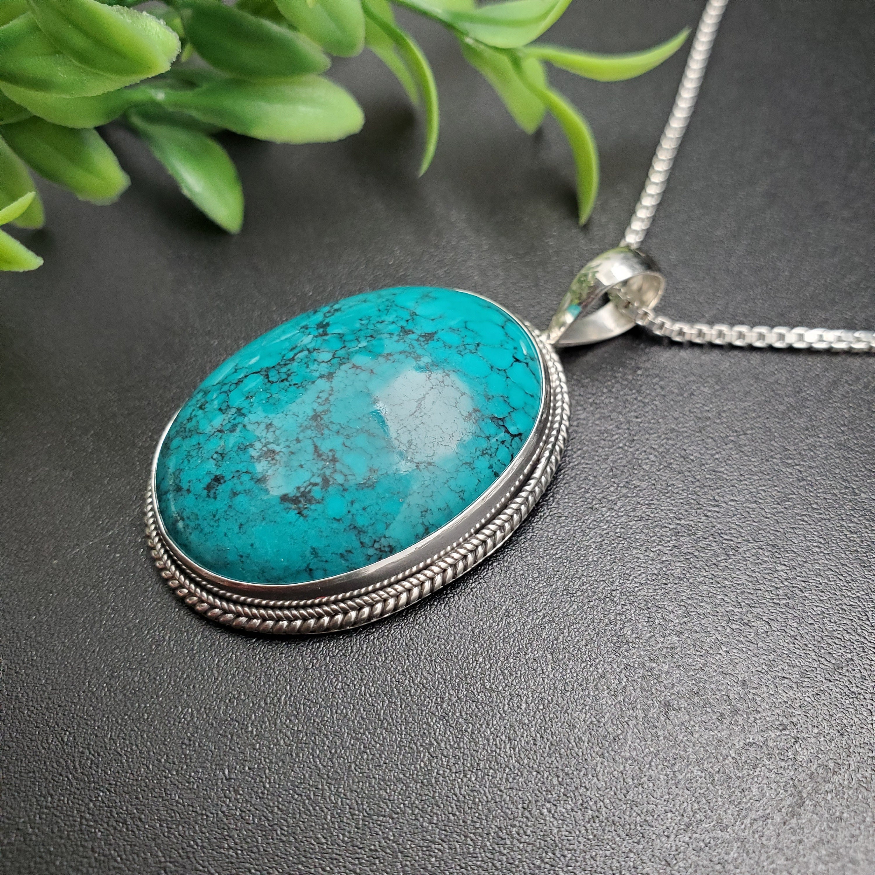 STN #12 | 22x30mm Royston Turquoise Necklace Pendant With Silver Box ...