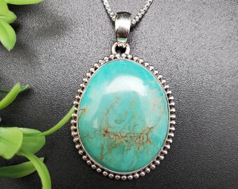 IGM#44 Unieke Kingman Turquoise hanger met sterlingzilveren ketting | Zilveren turkoois kettinghanger | Grote turquoise zuidwestelijke ketting