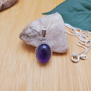 SoCute925 Big Purple Amethyst Necklace Pendant With Silver Box Chain Necklace 18&quot; | Sterling Silver Amethyst Gemstone Necklace Made in USA