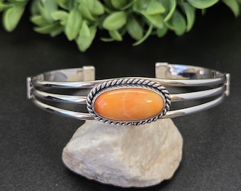 AAC #044 | Lovely Orange Spiny Oyster Bracelet Cuff | Sterling Silver Spiny Oyster Shell Bracelet | Spiny Oyster Shell Southwest Bracelet