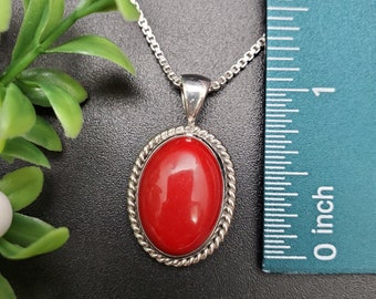 STN #18 | Oval Stone 13x18mm Red Coral Necklace Pendant With