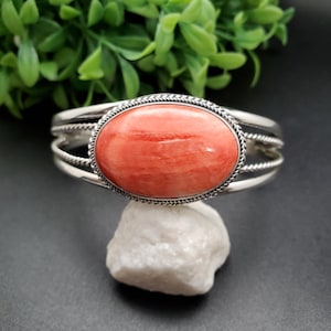 STN #C360 | Orange Spiny Oyster Bracelet Cuff | Sterling Silver Orange Shell Cuff Bracelet | Orange Spiny Oyster Bracelet | Dainty Bracelet