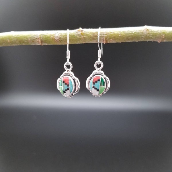 SoCute925 Bright Multicolor Earrings | Southwestern Inlay Earrings | Sterling Silver Earrings | Southwest Earrings | Small Inlay Made in USA