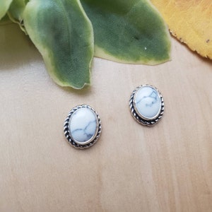 SoCute925 White Buffalo Turquoise Studs | Sterling Silver White Turquoise Stud Earrings | White Buffalo Turquoise Post Earrings Made in USA