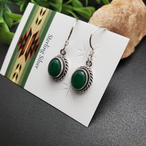 STN #37 | Green Aventurine Earrings | Genuine 925 Sterling Silver Aventurine Dangle Earrings | Boho Earrings | Dainty Green Stone Earrings