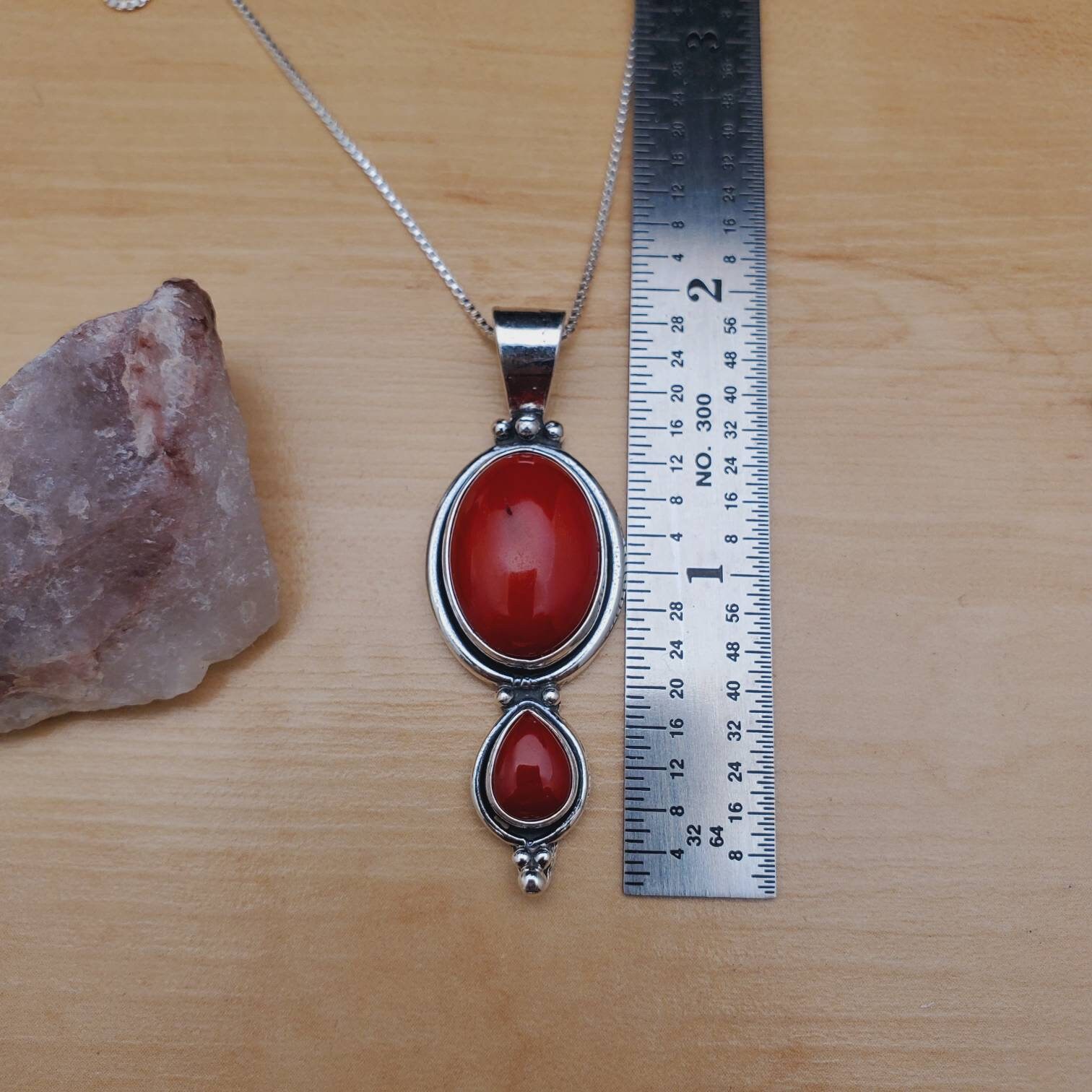 Socute925 Big Bamboo Red Coral Necklace Pendant With Silver