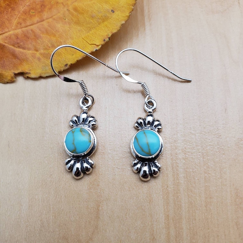 Gift For Her SoCute925 Small Kingman Turquoise Earrings 925 Sterling Silver Turquoise Dangle Earrings Dainty Turquoise Silver Earrings