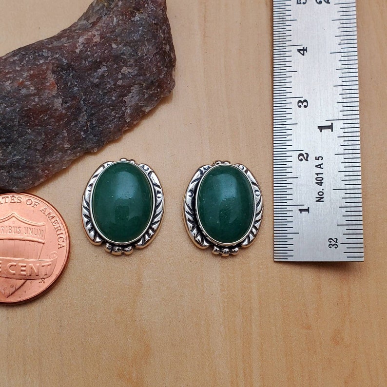 Aventurine Stud Earrings SoCute925 Big Aventurine Post Earrings Sterling Silver Posts Healing Green Aventurine Earrings Made in USA