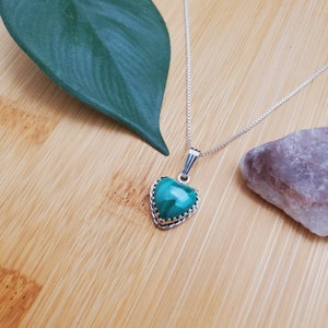 SoCute925 Small Heart Malachite Necklace Pendant With Silver Box Chain Necklace 18&quot; | Sterling Silver Malachite Heart Shape Necklace | Boho