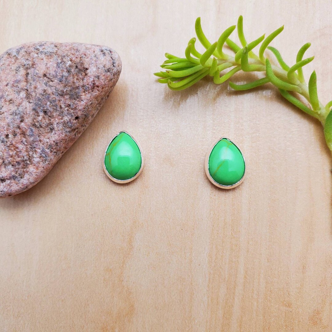 Socute925 Green Gaspeite Studs Gaspeite Earrings Bright Green Studs