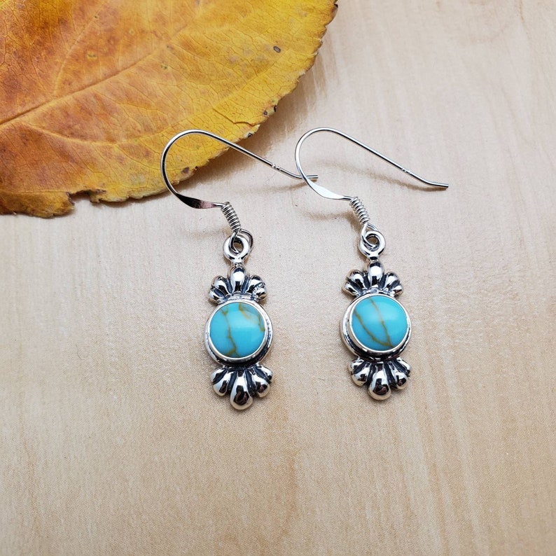 Gift For Her SoCute925 Small Kingman Turquoise Earrings 925 Sterling Silver Turquoise Dangle Earrings Dainty Turquoise Silver Earrings