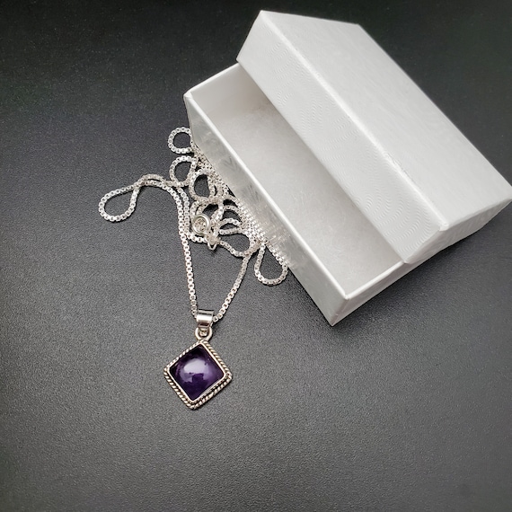 STN #223 | 10mm Square Purple Amethyst Necklace Pendant With