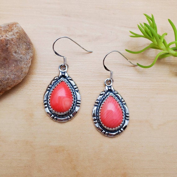 SoCute925 竹ピンク珊瑚イヤリング | ピンク珊瑚ティアドロップ