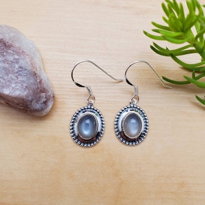 SoCute925 Gray Moonstone Earrings | Moonstone Dangle Earrings | Sterling Silver Jewelry | Concho Earrings | Moonstone Jewelry Made in USA