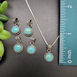 STN 64 Small Handmade 6mm Round Kingman Turquoise Necklace Pendant With Silver Chain Sterling Silver Turquoise Pendant Tiny Pendant image 7