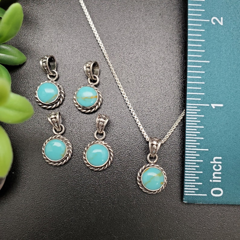 STN 64 Small Handmade 6mm Round Kingman Turquoise Necklace Pendant With Silver Chain Sterling Silver Turquoise Pendant Tiny Pendant image 7