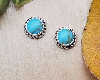 SoCute925 6mm Kingman Turquoise Sterling Silver Posts Earrings | Turquoise Studs 925 | Made in USA