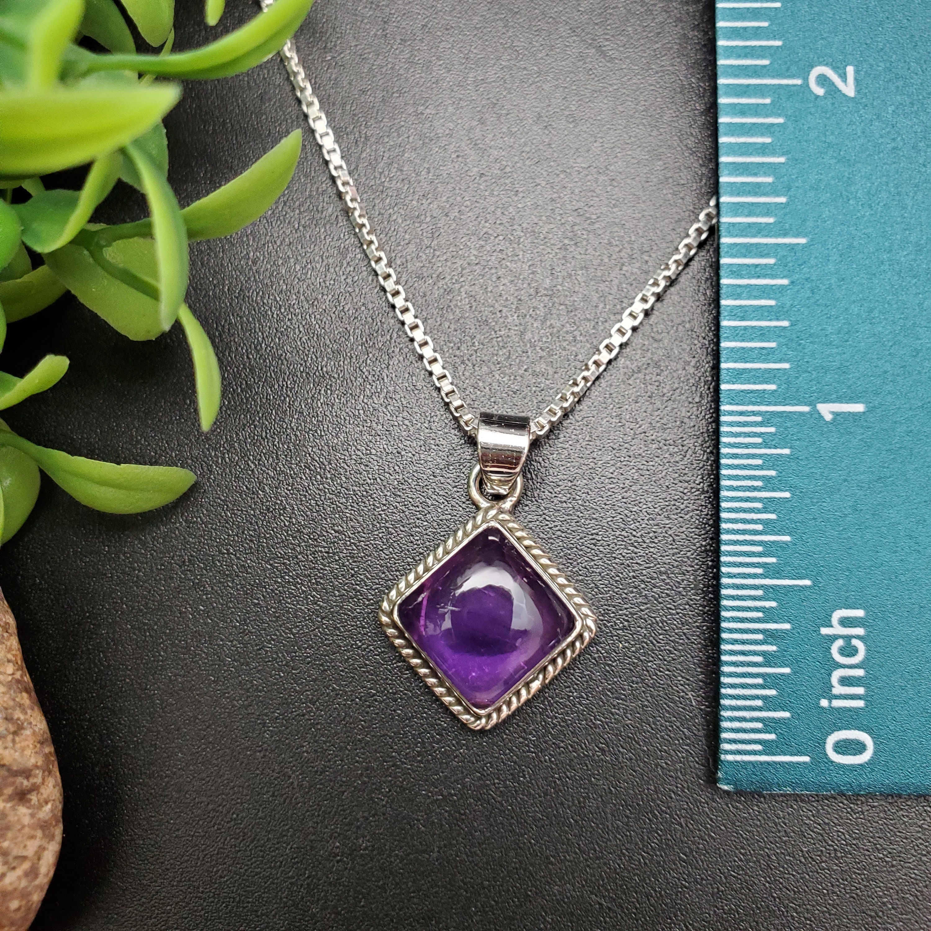 STN #223 | 10mm Square Purple Amethyst Necklace Pendant With