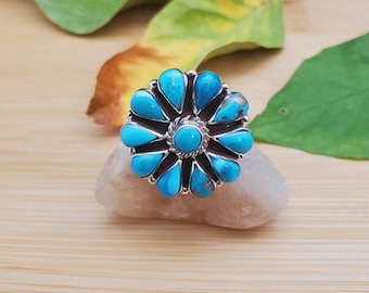 Turquoise Ring #300 | Clustered Turquoise Ring Size 6 1/2 or 7 1/2 US | Sterling Silver Turquoise Ring | Turquoise Jewelry | Southwest Ring